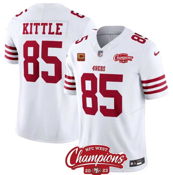 Men & Women & Youth San Francisco 49ers #85 George Kittle White 2023 F.U.S.E. With 4-star C Ptach And NFC West Champions Patch Jersey
